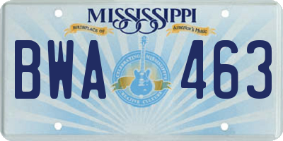 MS license plate BWA463