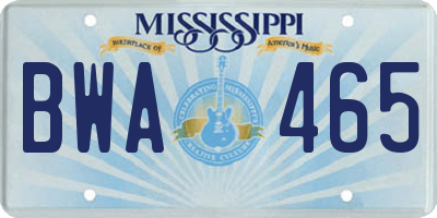 MS license plate BWA465