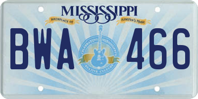 MS license plate BWA466