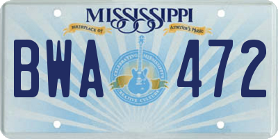 MS license plate BWA472