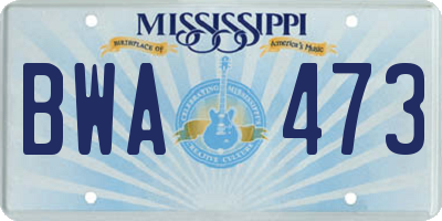 MS license plate BWA473