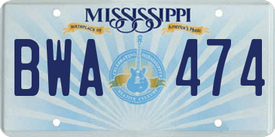 MS license plate BWA474