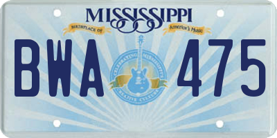 MS license plate BWA475