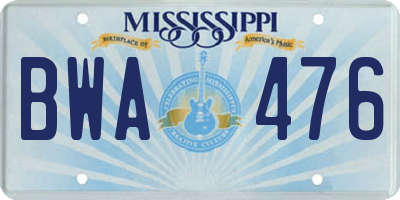 MS license plate BWA476