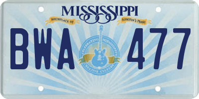 MS license plate BWA477