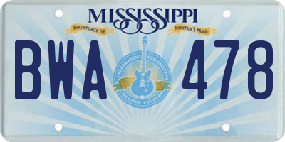 MS license plate BWA478