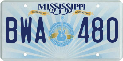 MS license plate BWA480