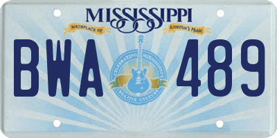 MS license plate BWA489