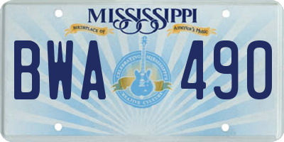 MS license plate BWA490