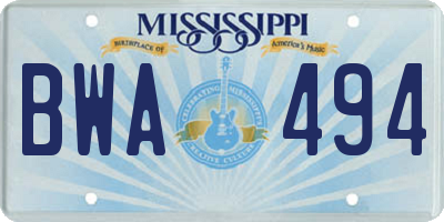 MS license plate BWA494