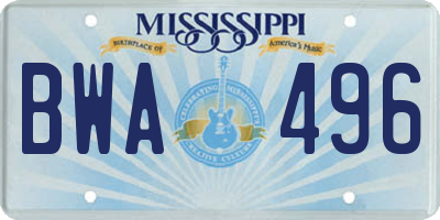 MS license plate BWA496