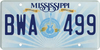MS license plate BWA499