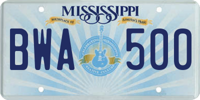 MS license plate BWA500