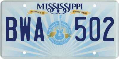 MS license plate BWA502