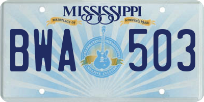MS license plate BWA503