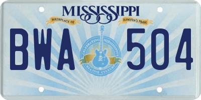 MS license plate BWA504