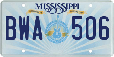 MS license plate BWA506