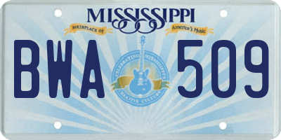 MS license plate BWA509