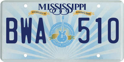 MS license plate BWA510