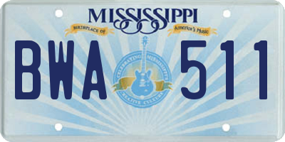 MS license plate BWA511