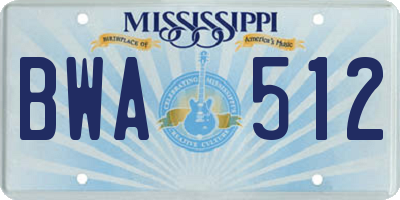 MS license plate BWA512