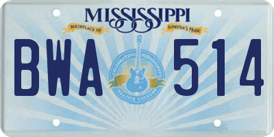 MS license plate BWA514