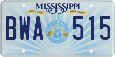 MS license plate BWA515