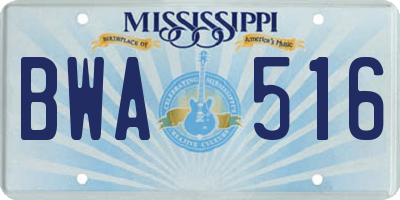 MS license plate BWA516