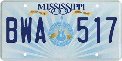 MS license plate BWA517