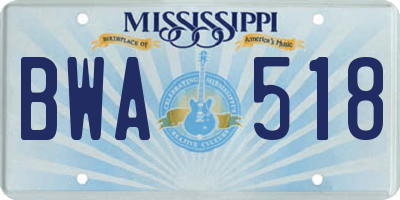 MS license plate BWA518