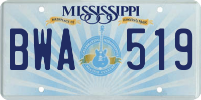 MS license plate BWA519
