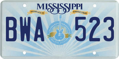 MS license plate BWA523