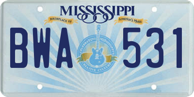 MS license plate BWA531