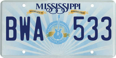 MS license plate BWA533