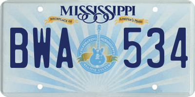 MS license plate BWA534