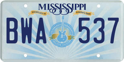 MS license plate BWA537
