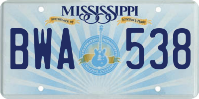 MS license plate BWA538