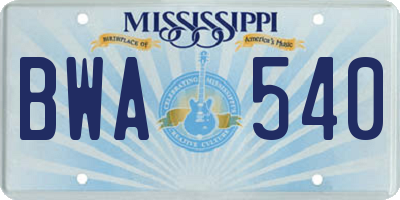 MS license plate BWA540