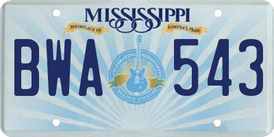 MS license plate BWA543