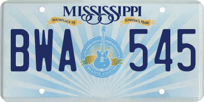 MS license plate BWA545