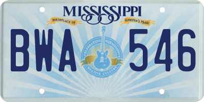 MS license plate BWA546