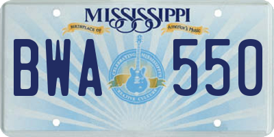 MS license plate BWA550
