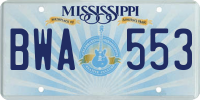 MS license plate BWA553