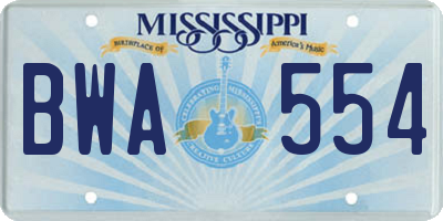 MS license plate BWA554