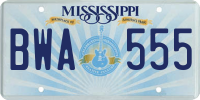 MS license plate BWA555