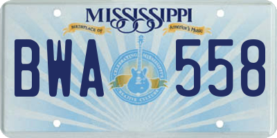 MS license plate BWA558
