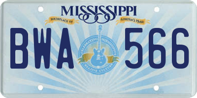 MS license plate BWA566