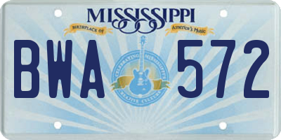 MS license plate BWA572