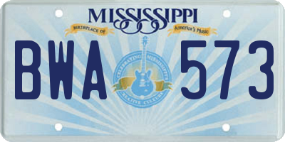 MS license plate BWA573