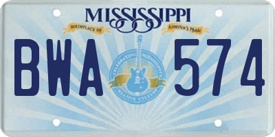 MS license plate BWA574